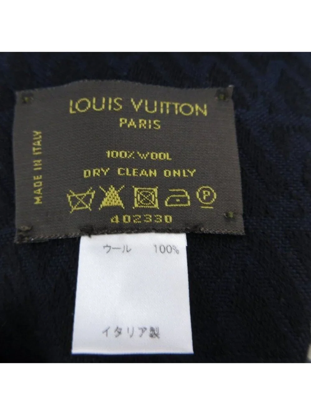 Louis Vuitton Scarf Shawl All Over Pattern Logo Embroidery Wool Navy Black 175